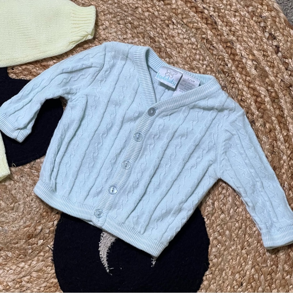 Baby vintage unisex knit braided Cardigan Set - Yellow & Light Blue no flaws - Picture 2 of 6